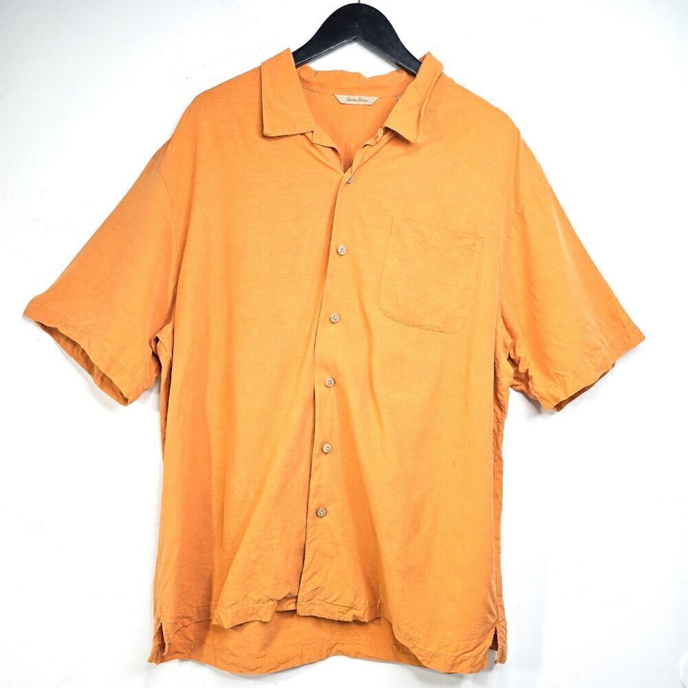 Vintage Paradise Collection 100% Silk Light Orange Hawaiian Button Up Shirt